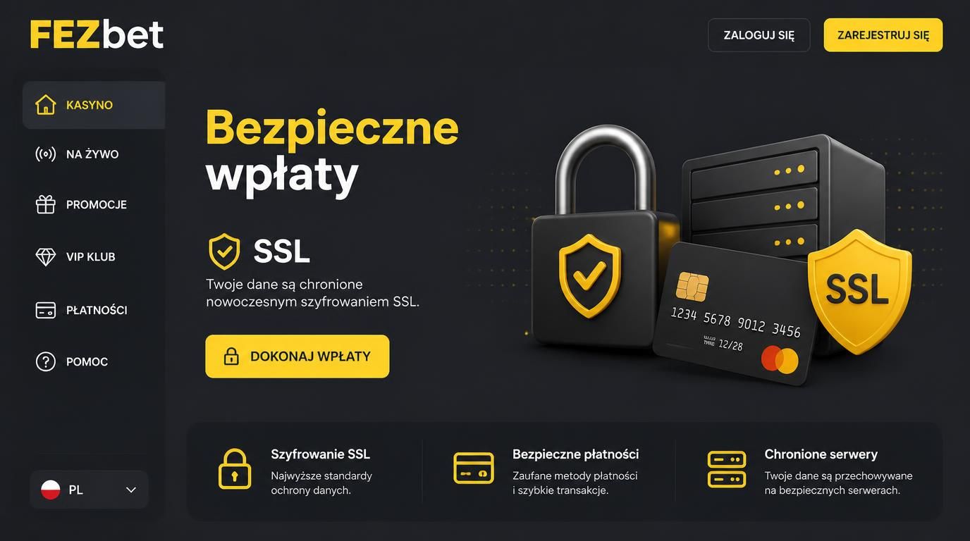 interfejs kasyna z motywem SSL i bezpiecznych wpłat