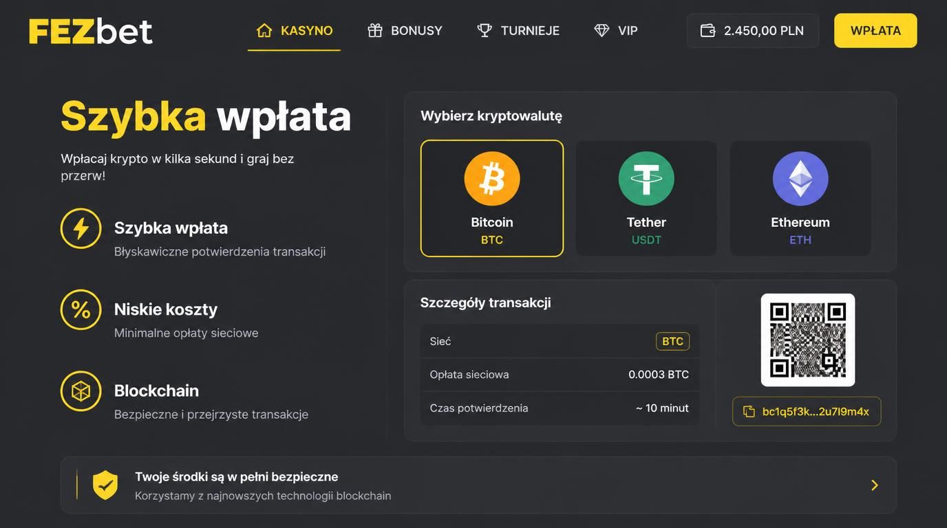 grafika krypto: ikonki BTC, ETH, USDT, blockchain i szybkie potwierdzanie