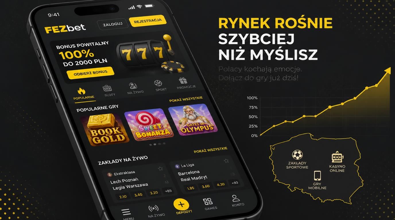 Interaktywny wykres wzrostu branży gier mobilnych w Polsce, smartfon prezentujący aplikację kasyna