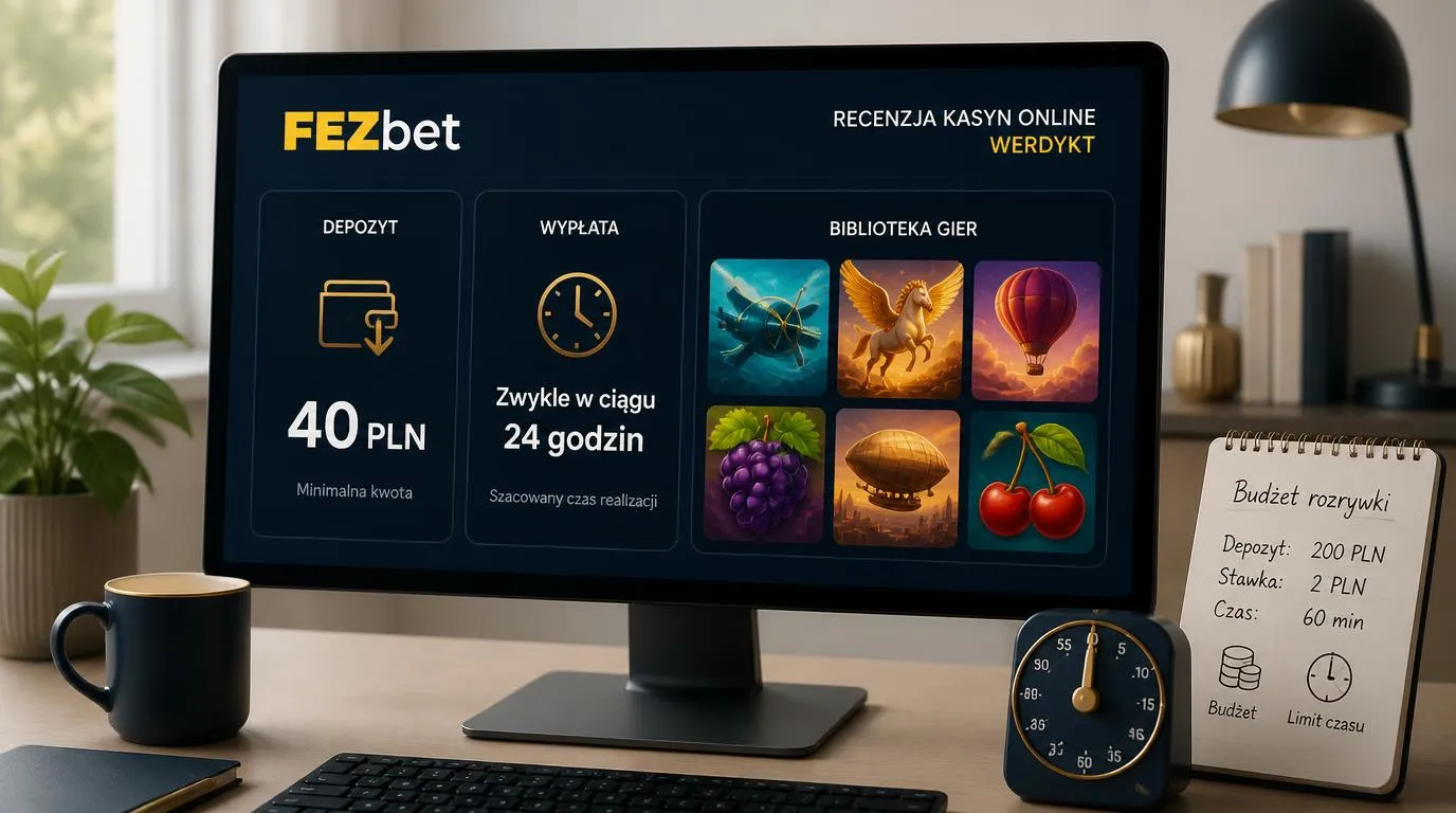 Panel kasyna z depozytem 40 PLN, deklarowaną wypłatą w ciągu 24 godzin i katalogiem gier