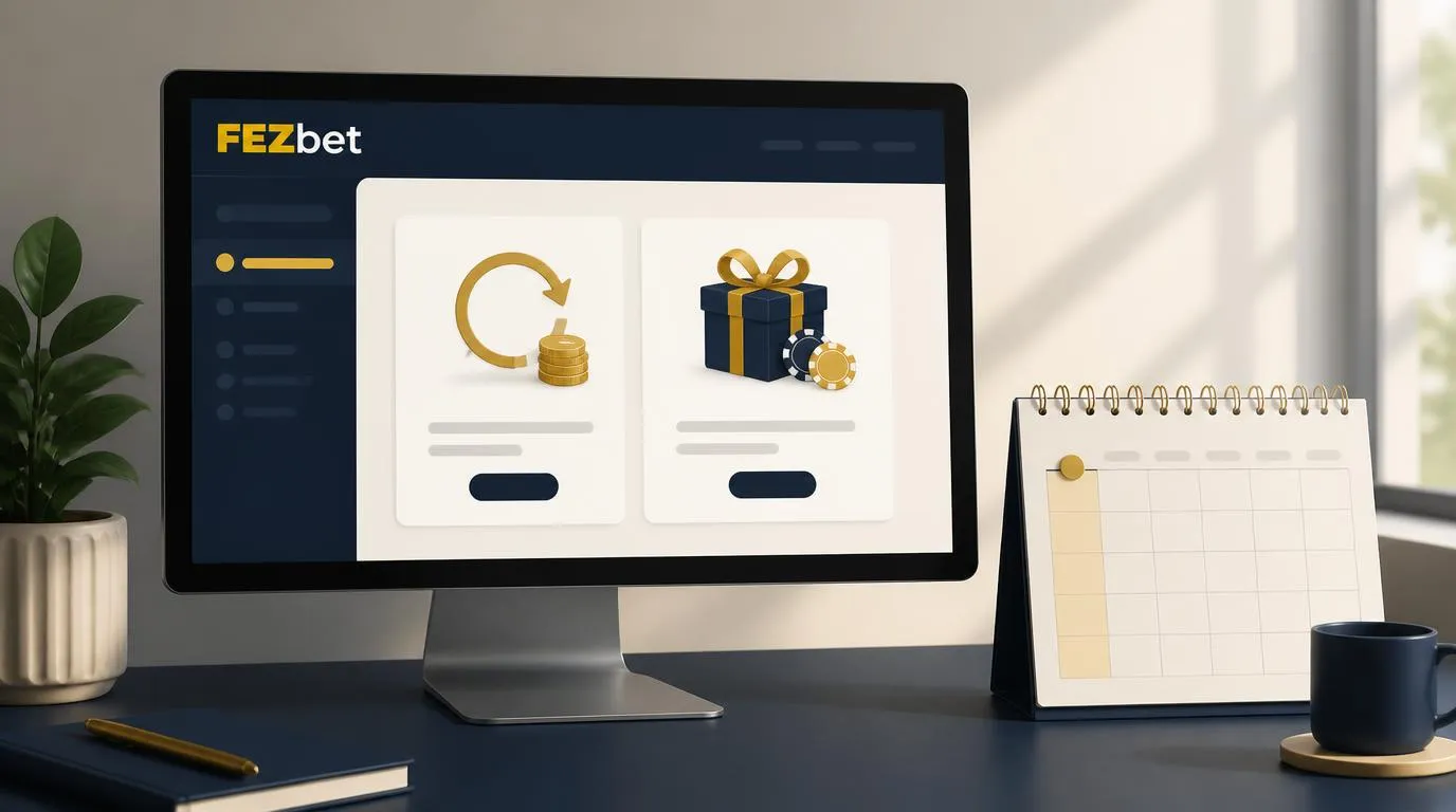 Panel promocji kasynowych z kartami cashbacku i nagród tygodniowych obok kalendarza